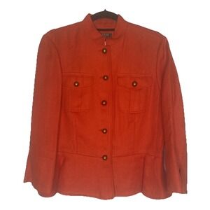 Lauren Ralph Lauren Jacket 100% Linen Coral Red  Womens Sz 12 Peplum 3/4 Sleeve‎